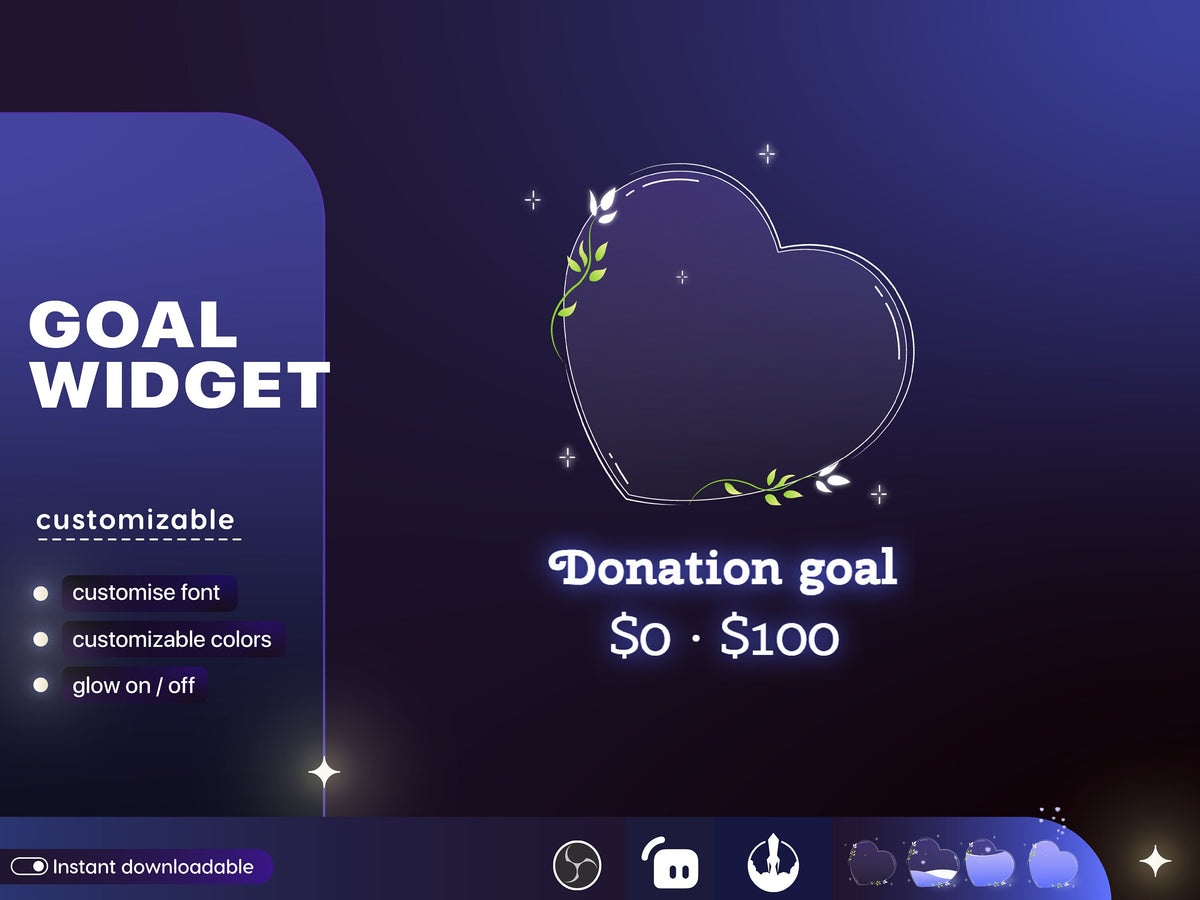 Heart Goal Widget, Customizable Stream Overlay, Twitch, Streamlabs (Digital Download)