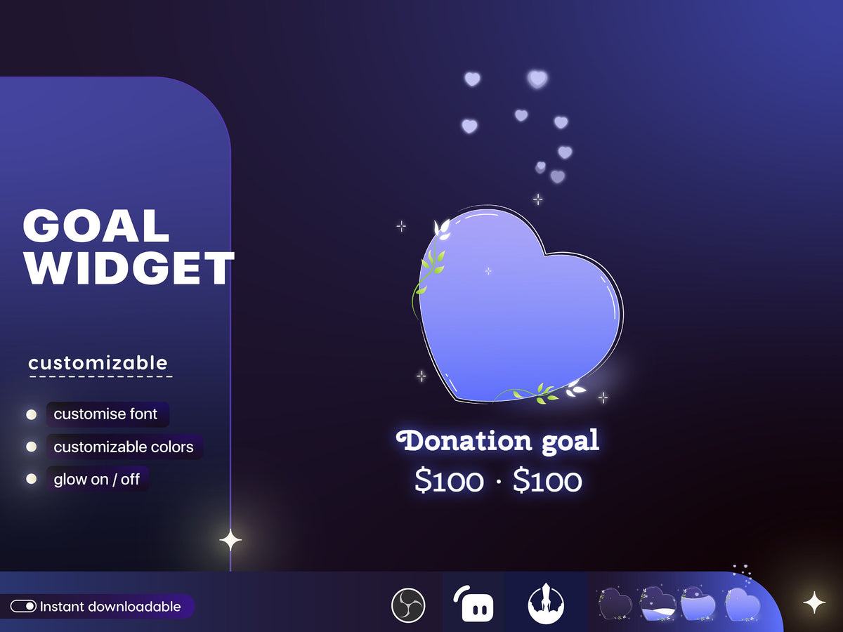 Heart Goal Widget, Customizable Stream Overlay, Twitch, Streamlabs (Digital Download)