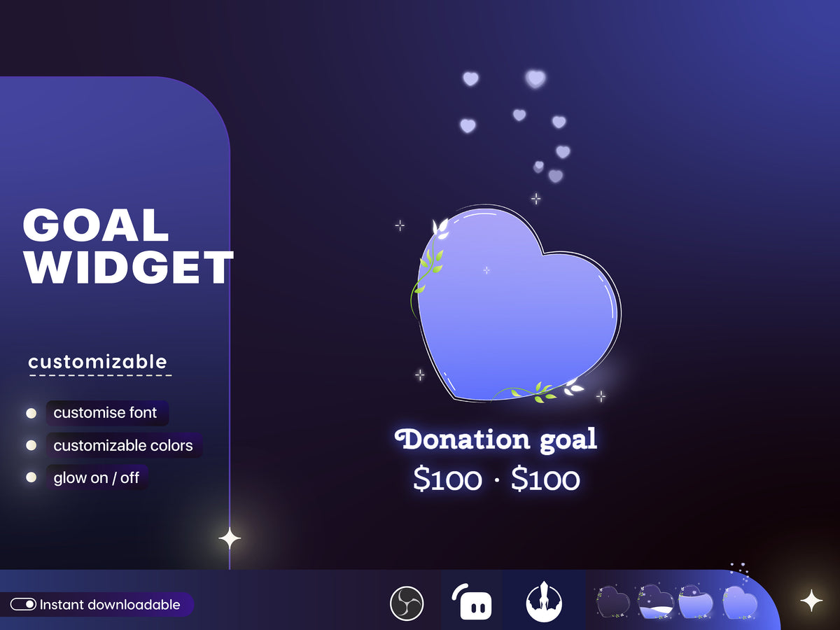 Heart Goal Widget, Customizable Stream Overlay, Twitch, Streamlabs (Digital Download)