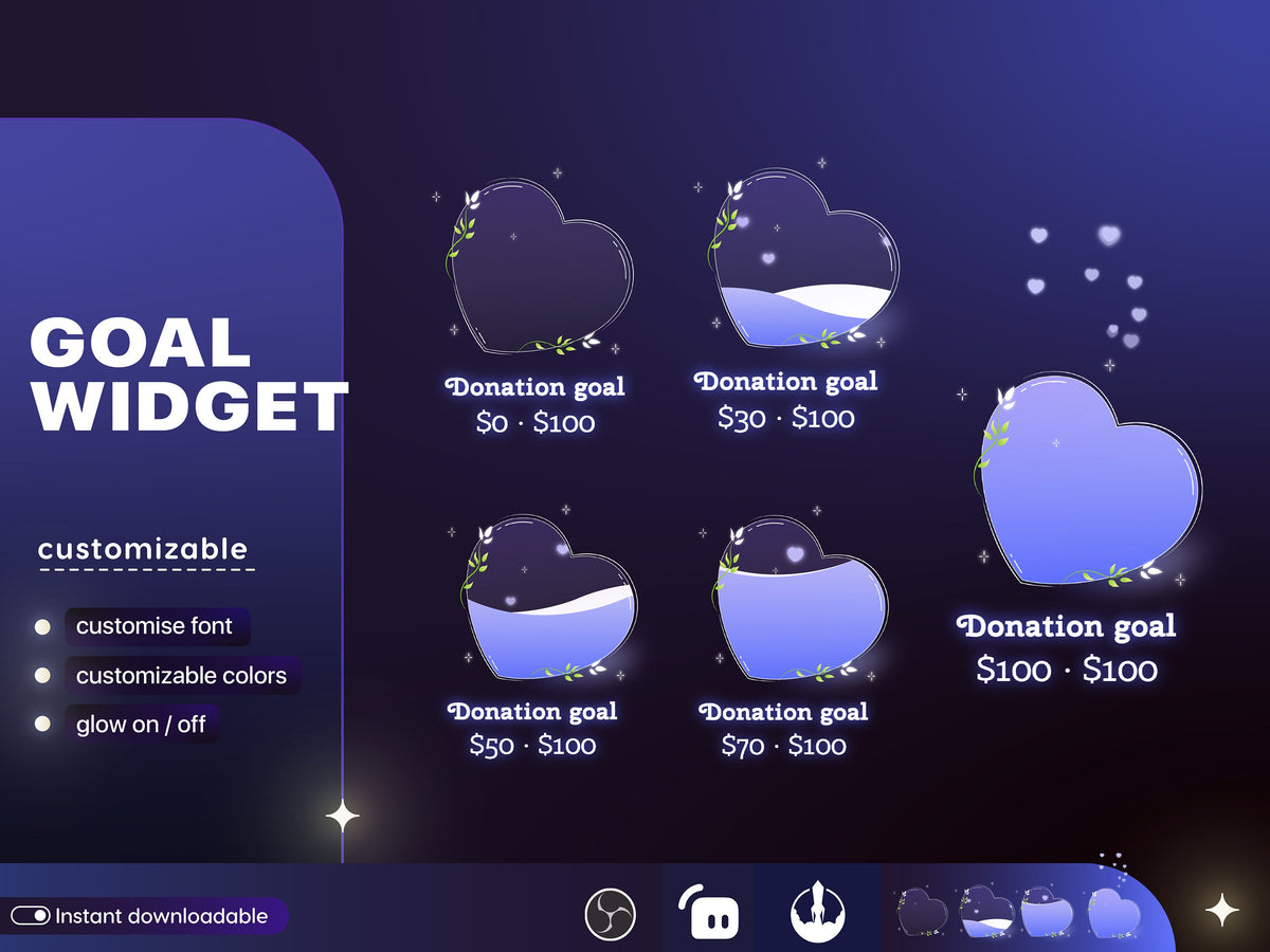 Heart Goal Widget, Customizable Stream Overlay, Twitch, Streamlabs (Digital Download)