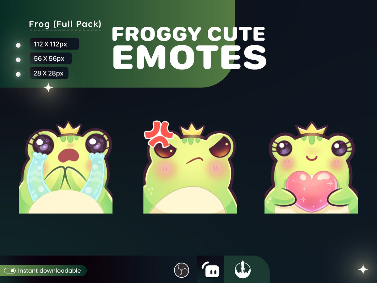 10 Frog Emotes Pack | Kawaii Twitch & Discord PNG Digital Download
