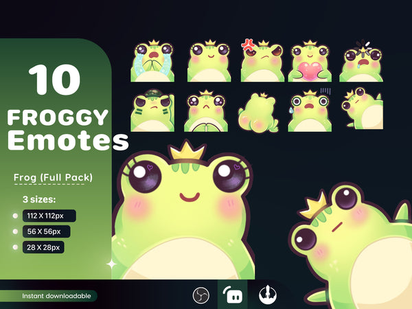10 Frog Emotes Pack | Kawaii Twitch & Discord PNG Digital Download