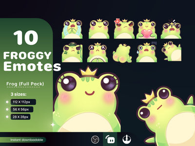 10 Frog Emotes Pack | Kawaii Twitch & Discord PNG Digital Download