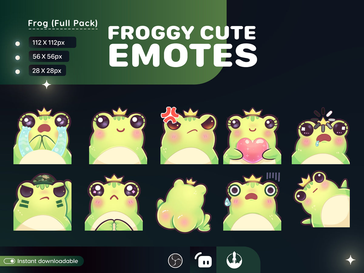 10 Frog Emotes Pack | Kawaii Twitch & Discord PNG Digital Download