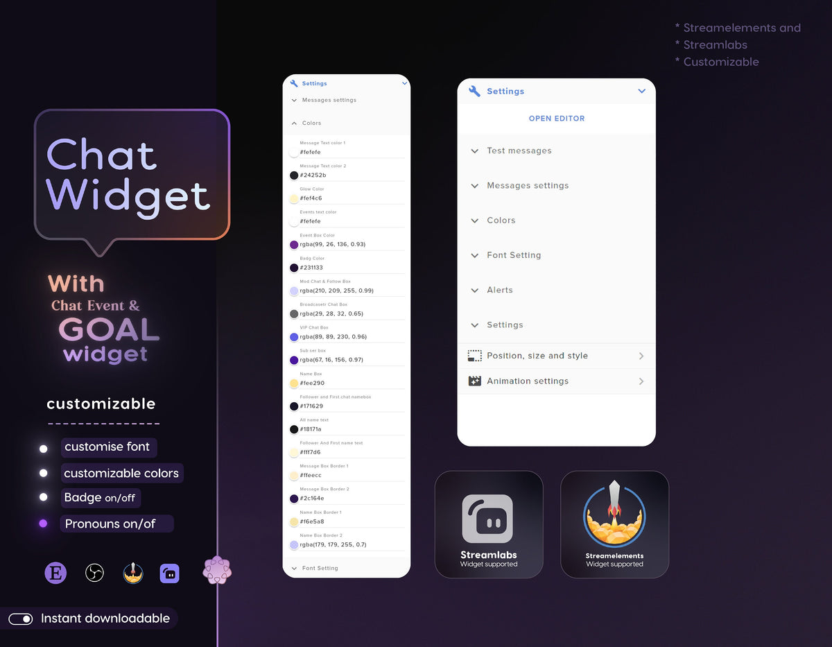 Floral Purple Chat Widget | Twitch StreamElements Animated Overlay (Digital Download)