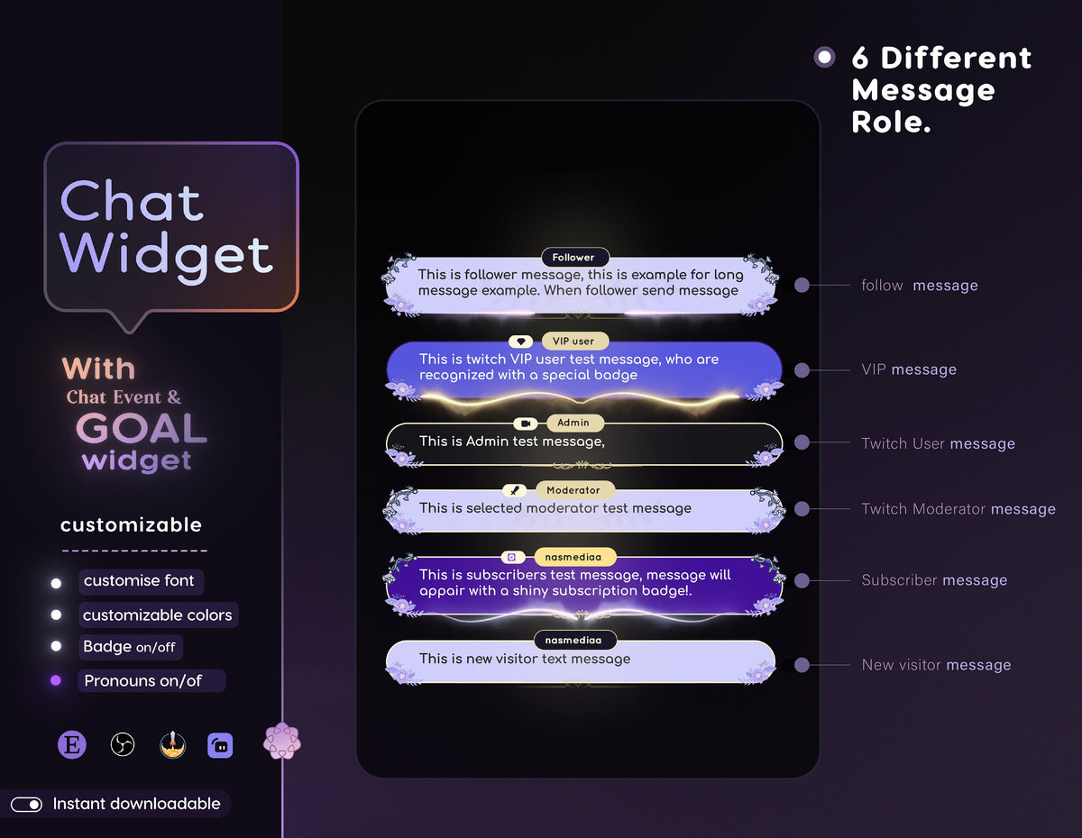 Floral Purple Chat Widget | Twitch StreamElements Animated Stream Overlay | Mystical VTuber Streamer