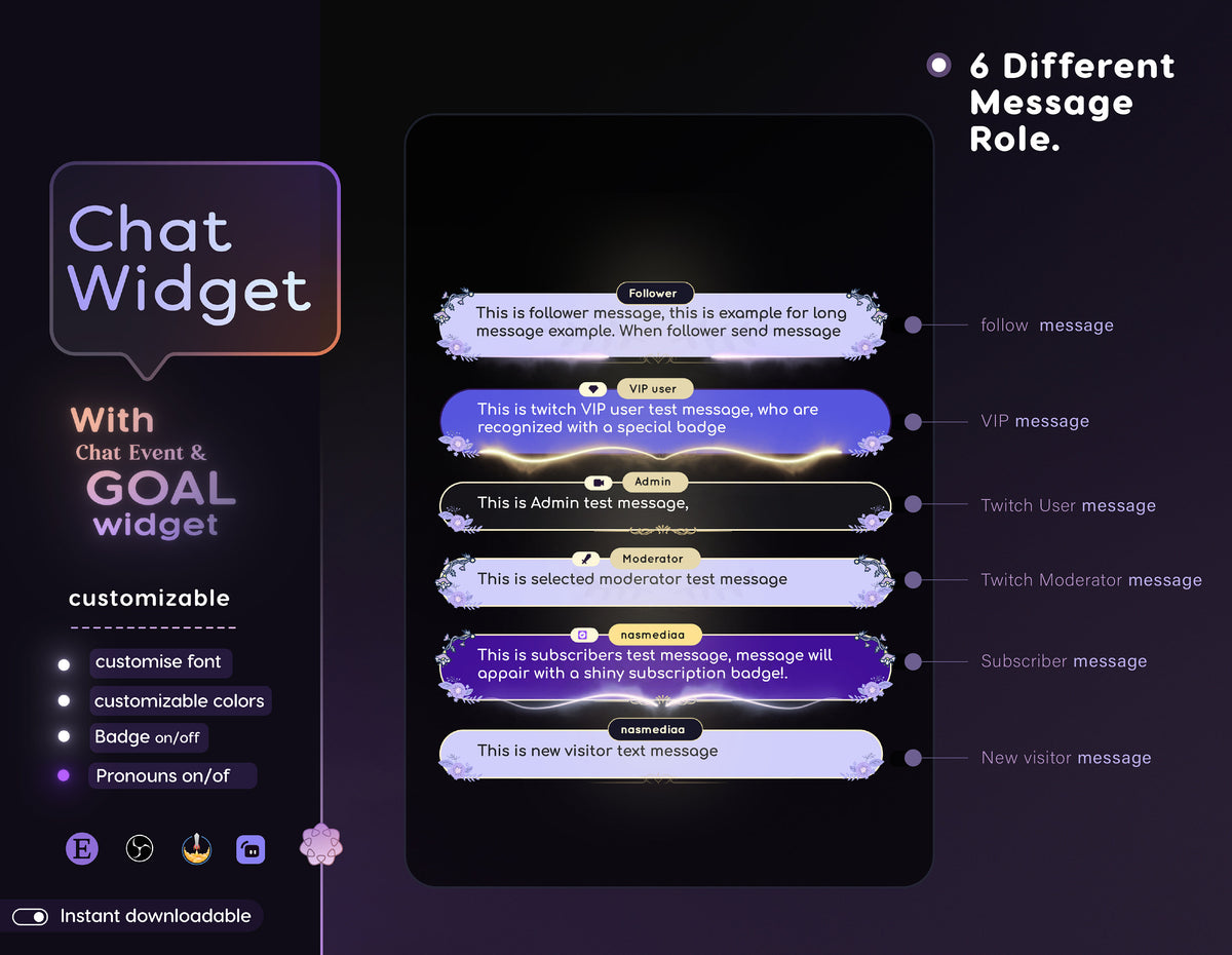 Floral Purple Chat Widget | Twitch StreamElements Animated Overlay (Digital Download)