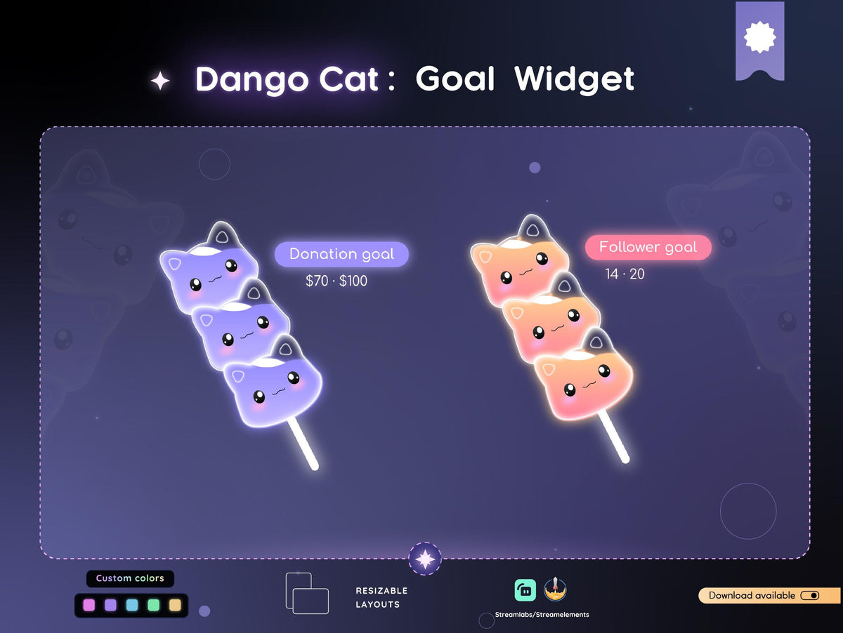 Dango Cat Goal Widget | Customizable Stream Overlay (Streamlabs/Streamelements)
