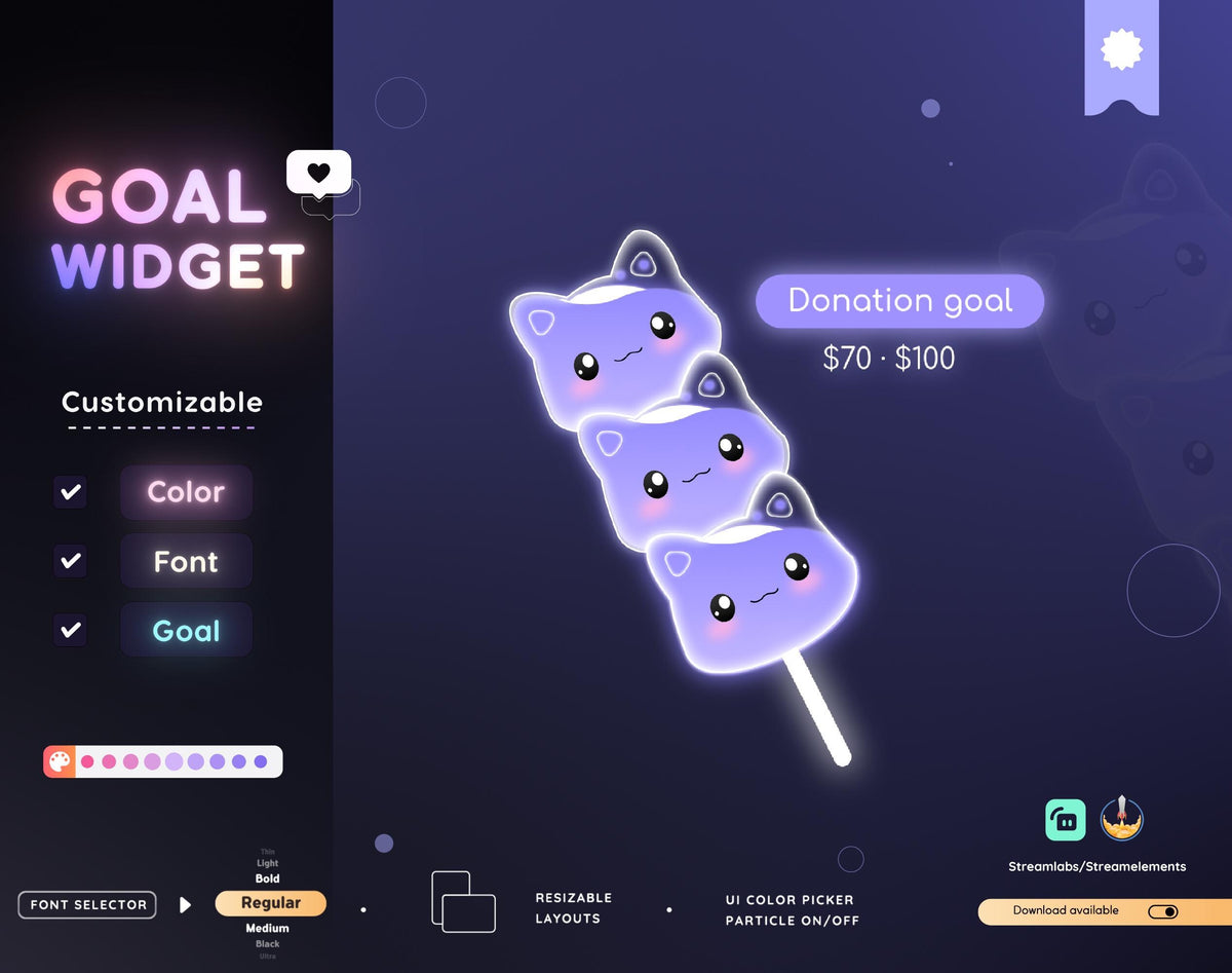 Dango Cat Goal Widget | Customizable Stream Overlay (Streamlabs/Streamelements)