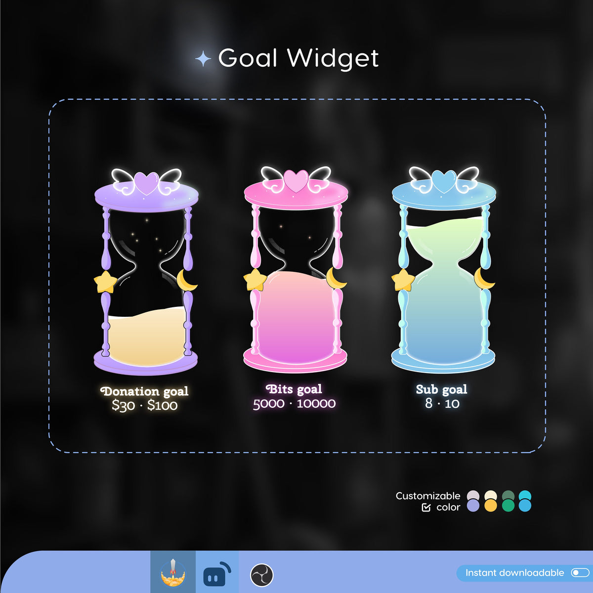 Sand Timer Goal Widget, Customizable Stream Overlay (Digital Download)