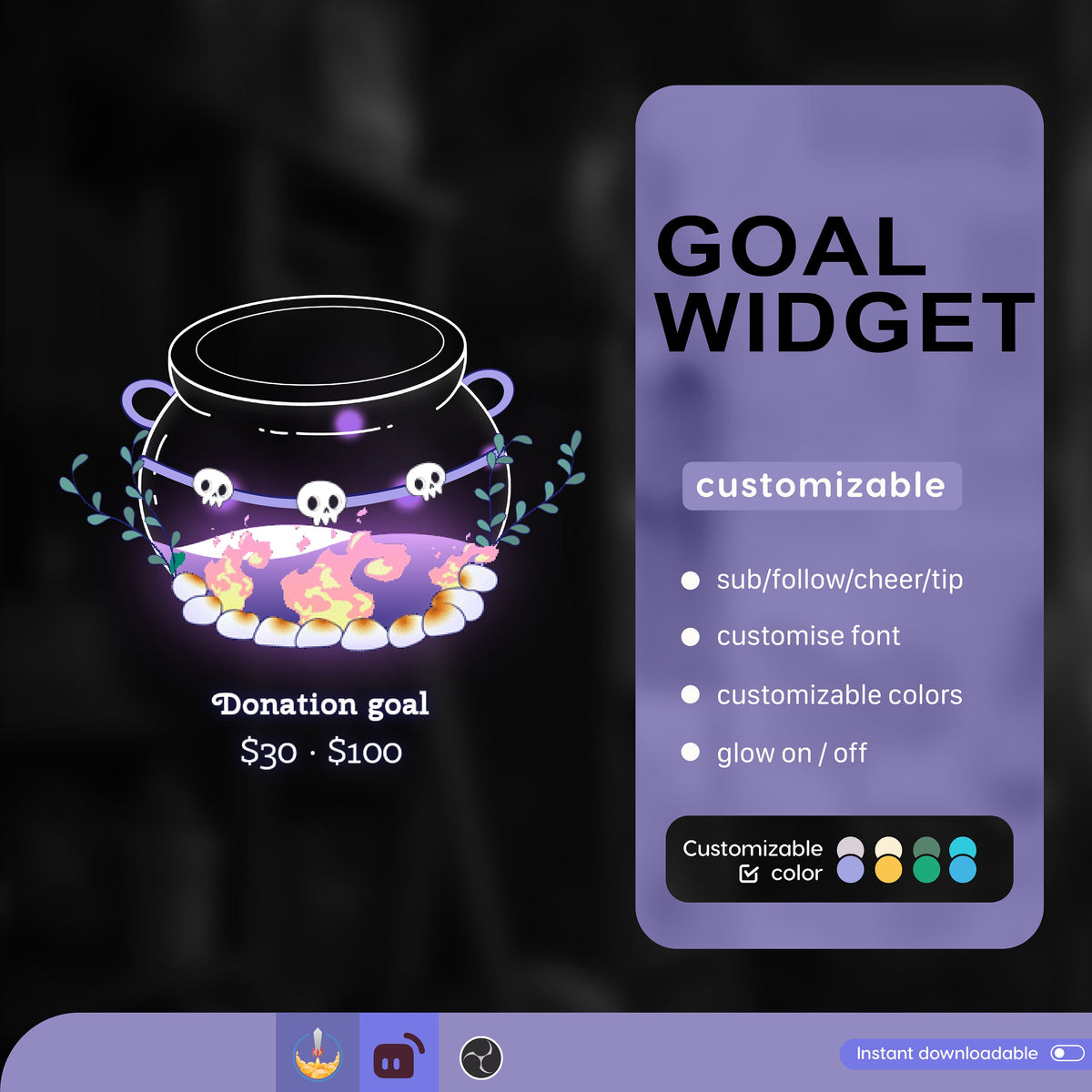 Spooky Halloween Cauldron Goal Widget: Customizable Stream Overlay (Digital Download)