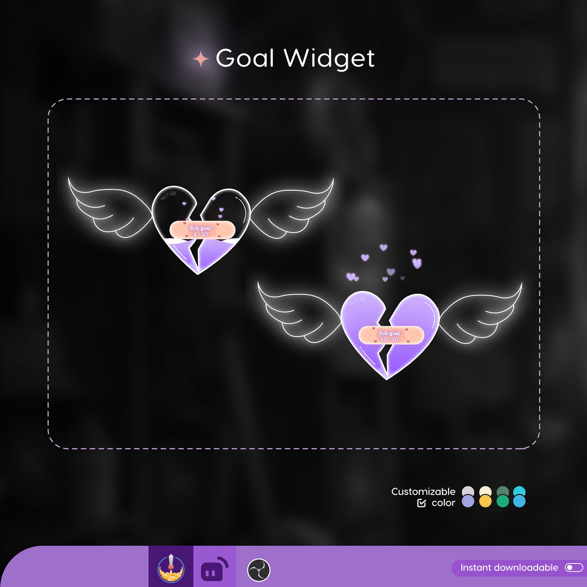 Broken Heart Goal Widget: Customizable Stream Overlay (Digital Download)