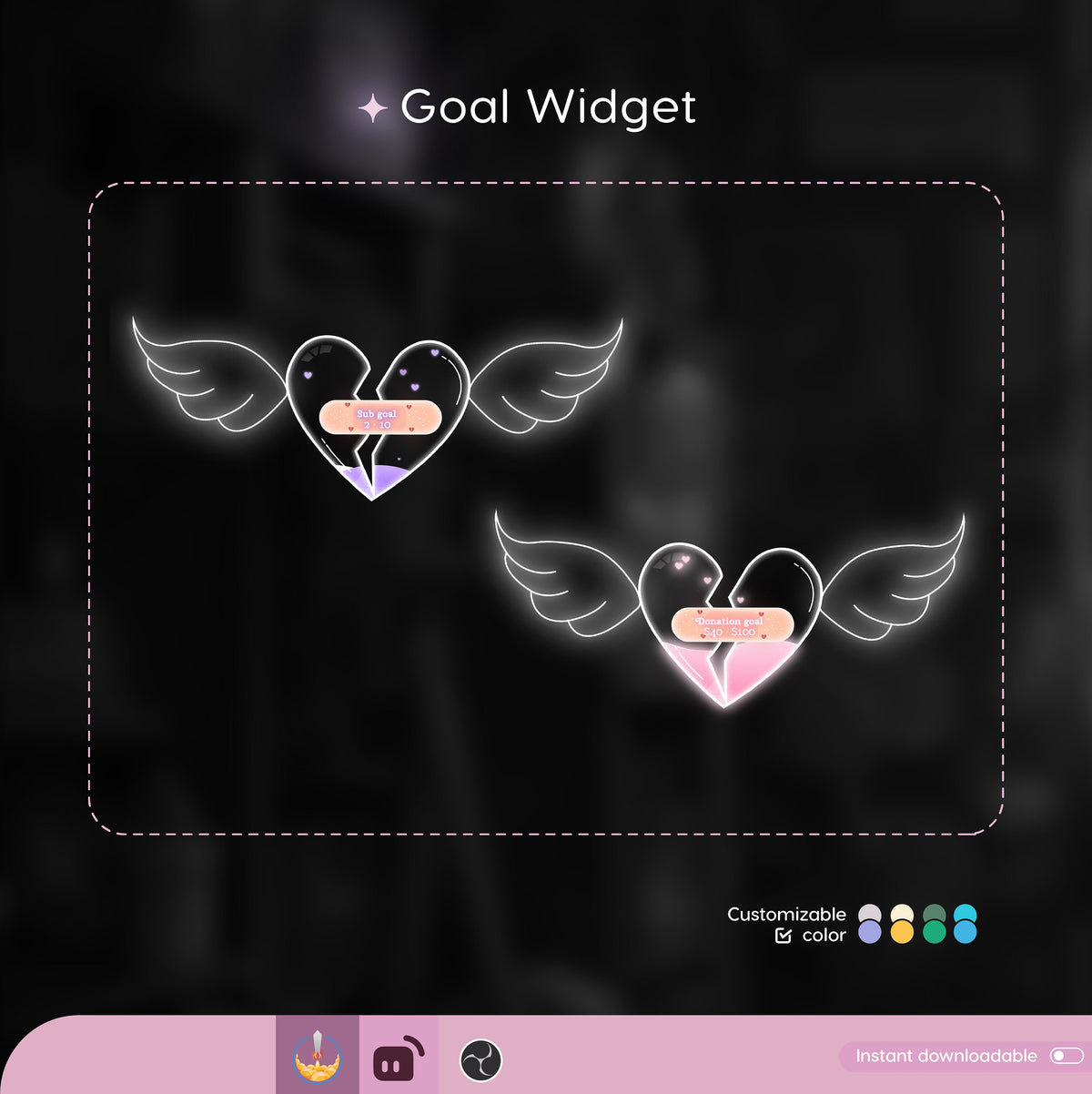 Broken Heart Goal Widget: Customizable Stream Overlay (Digital Download)