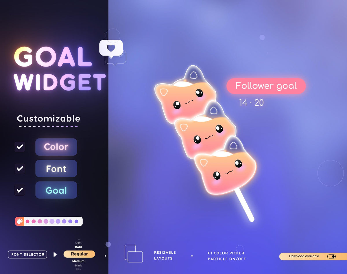 Dango Cat Goal Widget | Customizable Stream Overlay (Streamlabs/Streamelements)