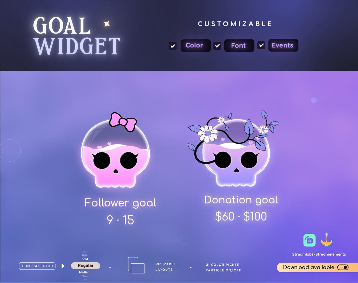 Cute Skull Goal Widget - Customizable Stream Overlay (Streamlabs/Streamelements)