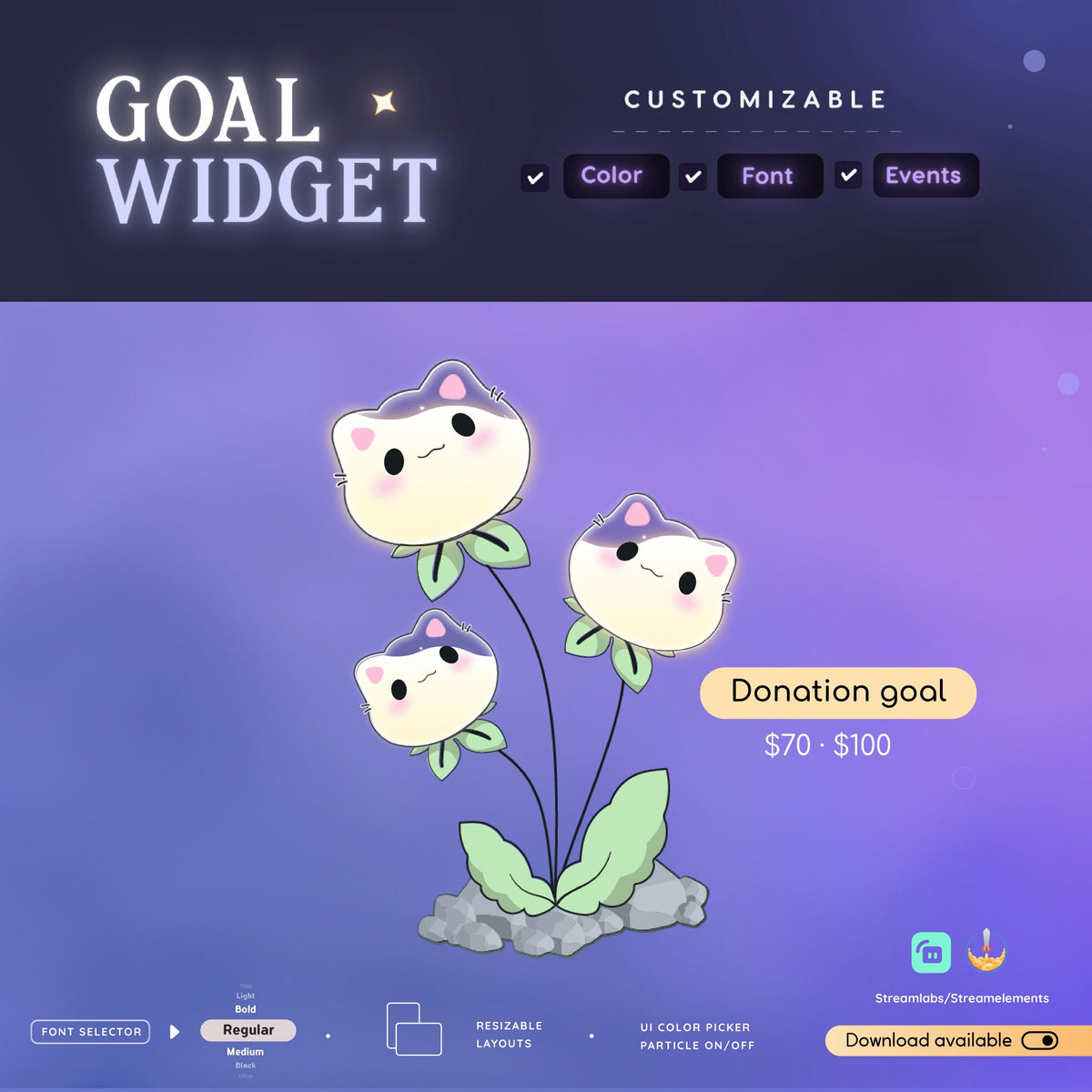 Cute Flower Cat Goal Widget | StreamElements OBS