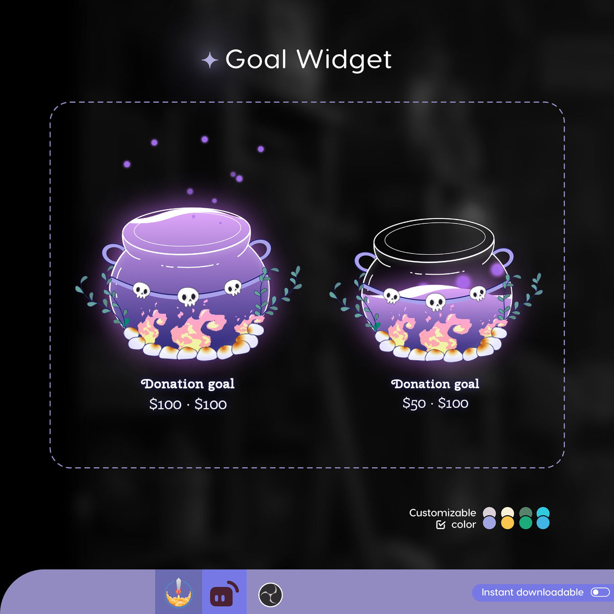 Spooky Halloween Cauldron Goal Widget: Customizable Stream Overlay (Digital Download)