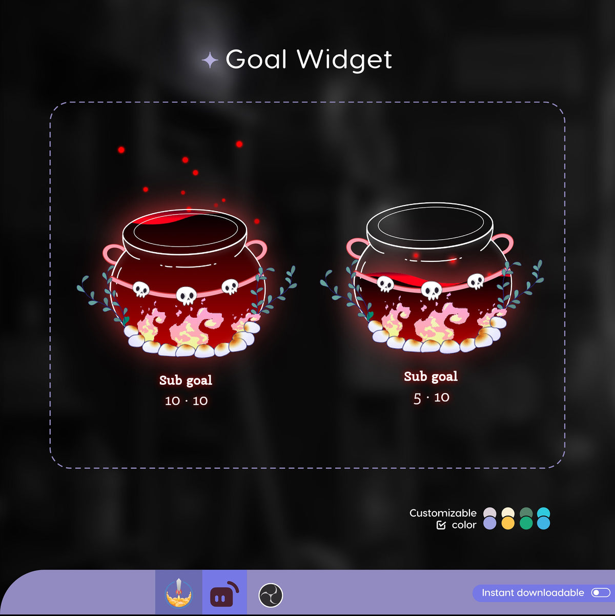 Spooky Halloween Cauldron Goal Widget: Customizable Stream Overlay (Digital Download)