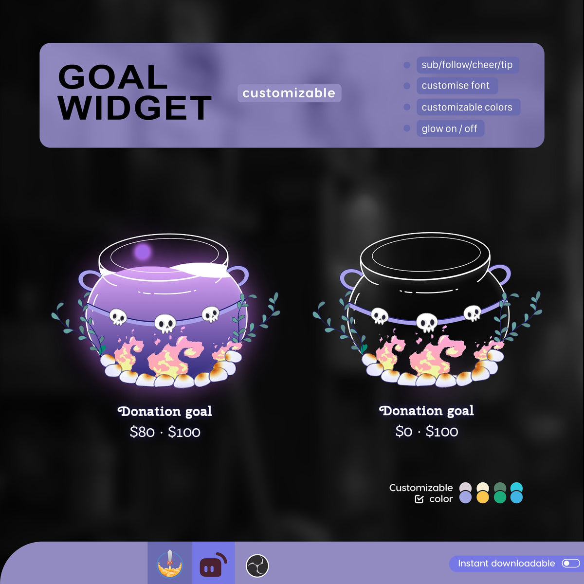Spooky Halloween Cauldron Goal Widget: Customizable Stream Overlay (Digital Download)