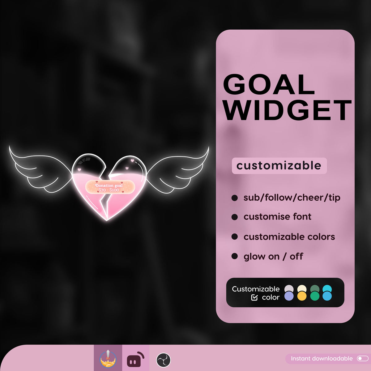Broken Heart Goal Widget: Customizable Stream Overlay (Digital Download)