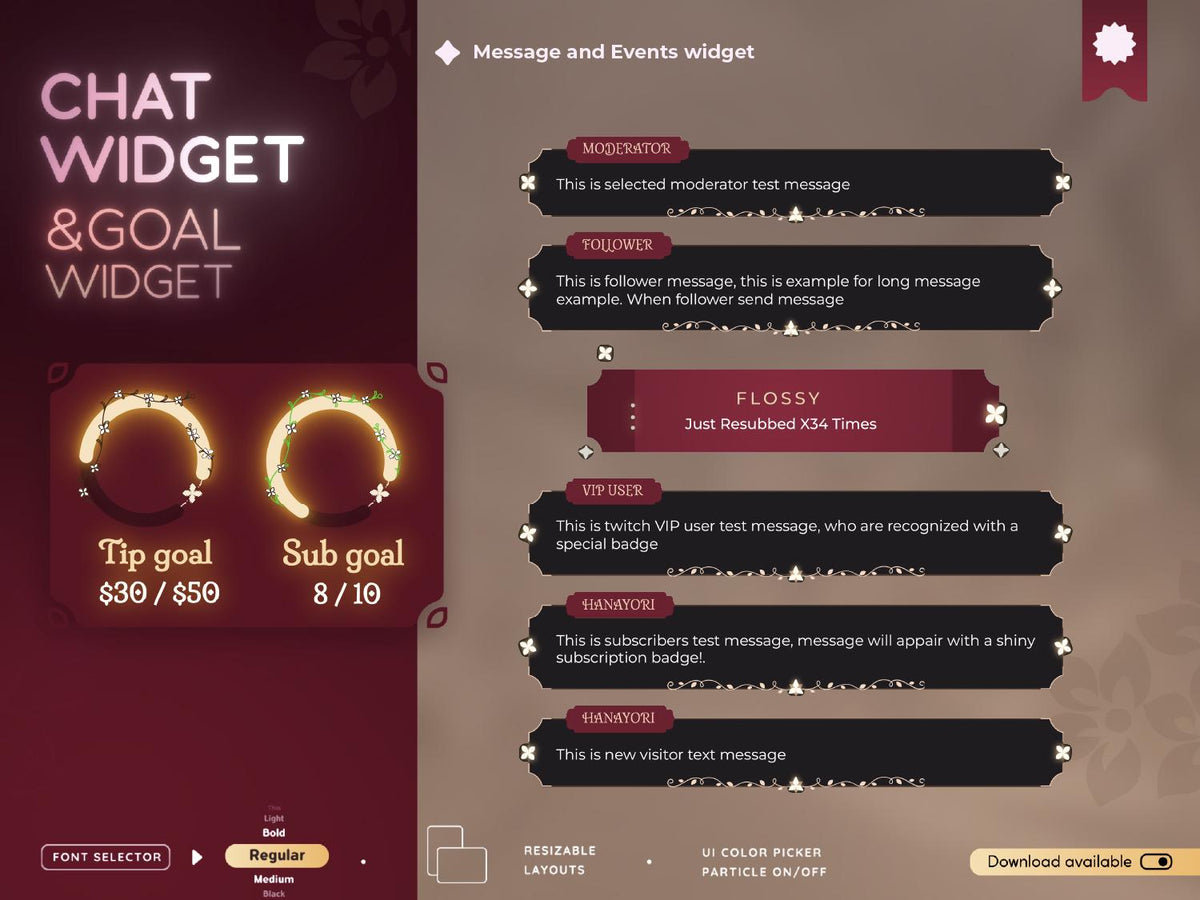 Elegant Floral Twitch Chat and Goal Widget Combo (StreamElements)
