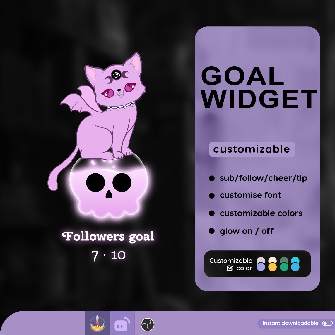 Halloween Goth Cat Skull Goal Widget: Custom Twitch Stream Overlay (Digital Download)