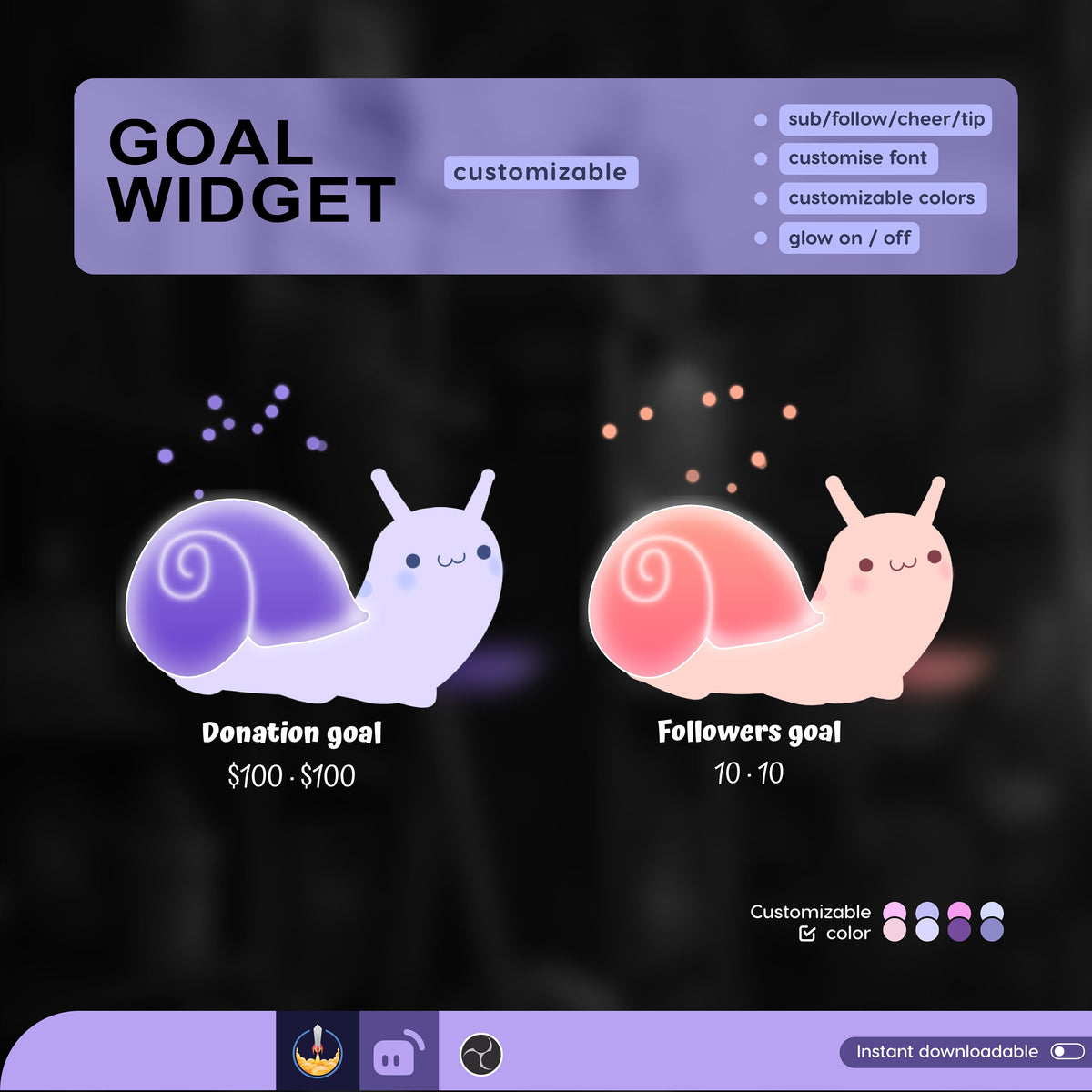 Animated Snail Goal Widget | Customizable Stream Overlay (Digital Download)