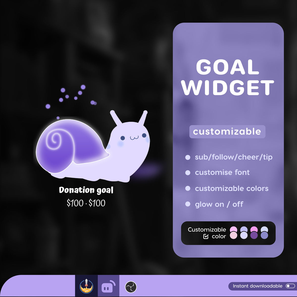 Animated Snail Goal Widget | Customizable Stream Overlay (Digital Download)