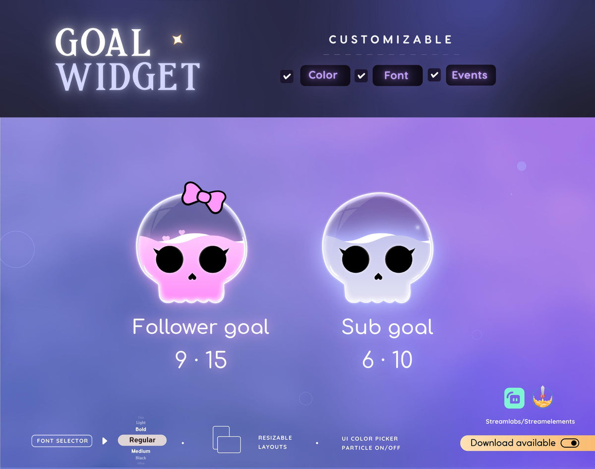 Cute Skull Goal Widget - Customizable Stream Overlay (Streamlabs/Streamelements)