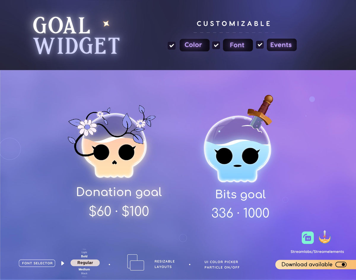 Cute Skull Goal Widget - Customizable Stream Overlay (Streamlabs/Streamelements)