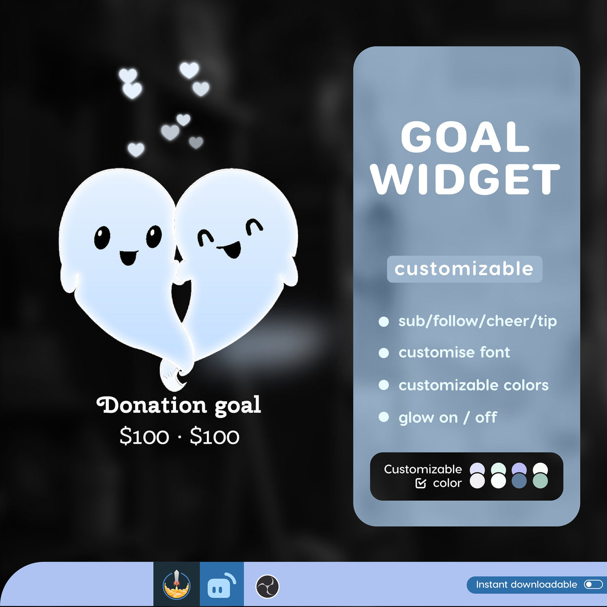 Love Ghost Stream Goal Widget, Customizable for Twitch (Digital Download)