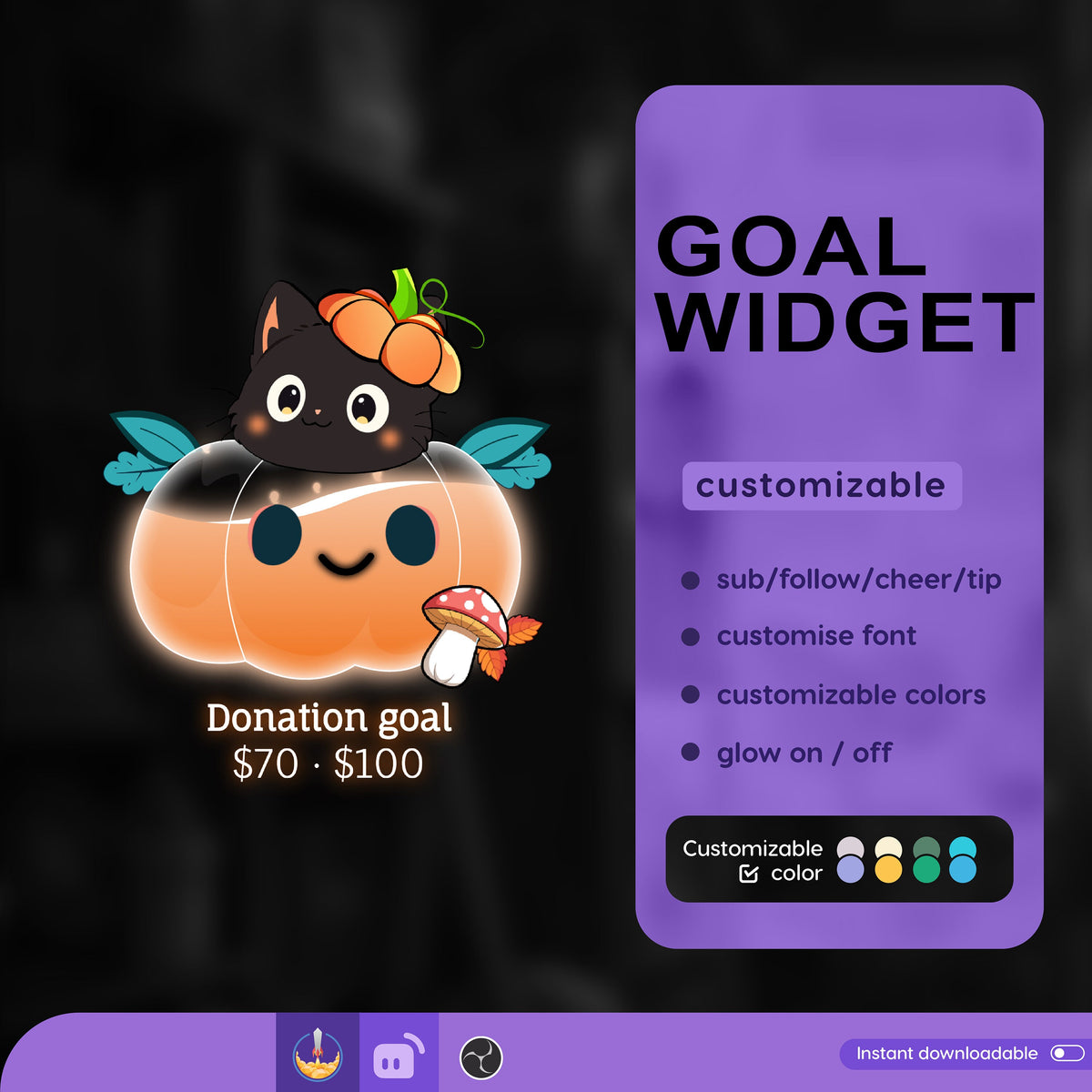 Halloween Pumpkin Goal Widget: Customizable Twitch Stream Overlay (Digital Download)