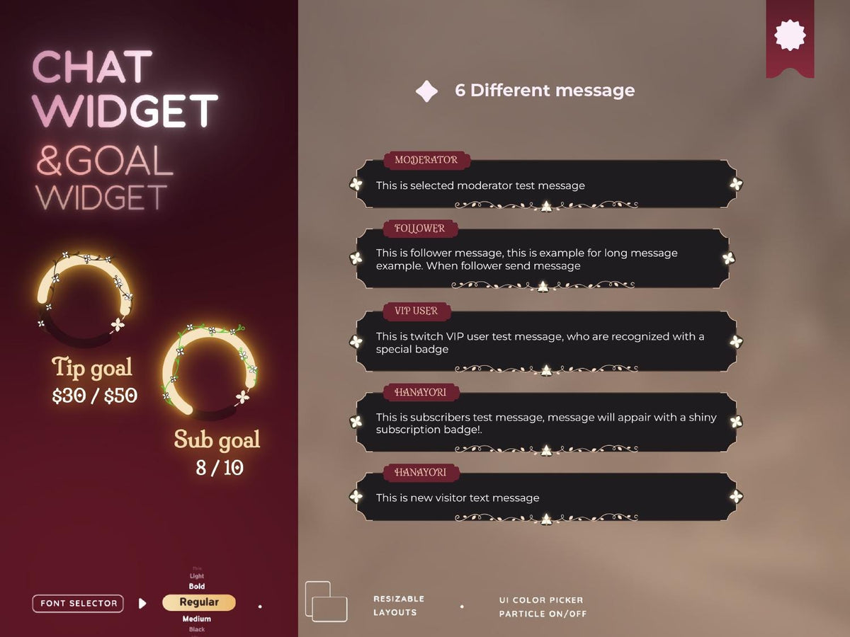 Elegant Floral Twitch Chat and Goal Widget Combo (StreamElements)