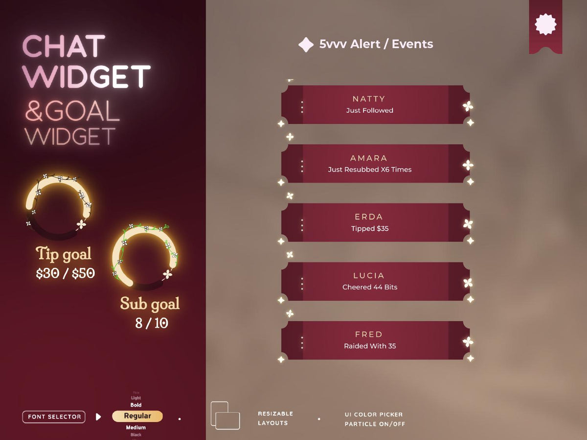 Elegant Floral Twitch Chat and Goal Widget Combo (StreamElements)