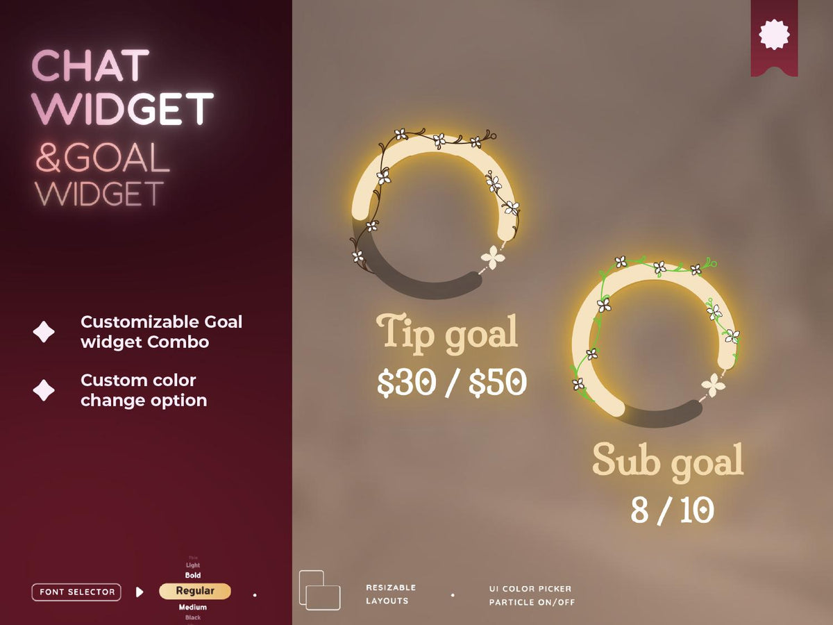 Elegant Floral Twitch Chat and Goal Widget Combo (StreamElements)