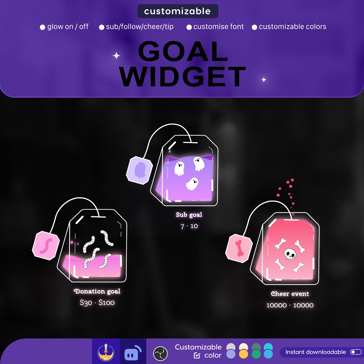 Halloween Spooky Tea Bag Goal Widget: Customisable twitch Stream Overlay