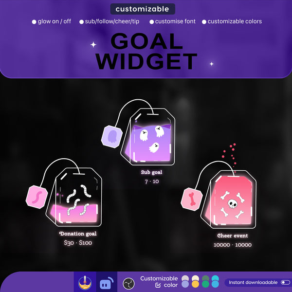 Halloween Spooky Tea Bag Goal Widget: Customisable twitch Stream Overlay