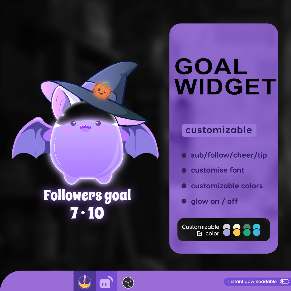 Halloween Bat Goal Widget, Customizable Stream Overlay (Digital Download)