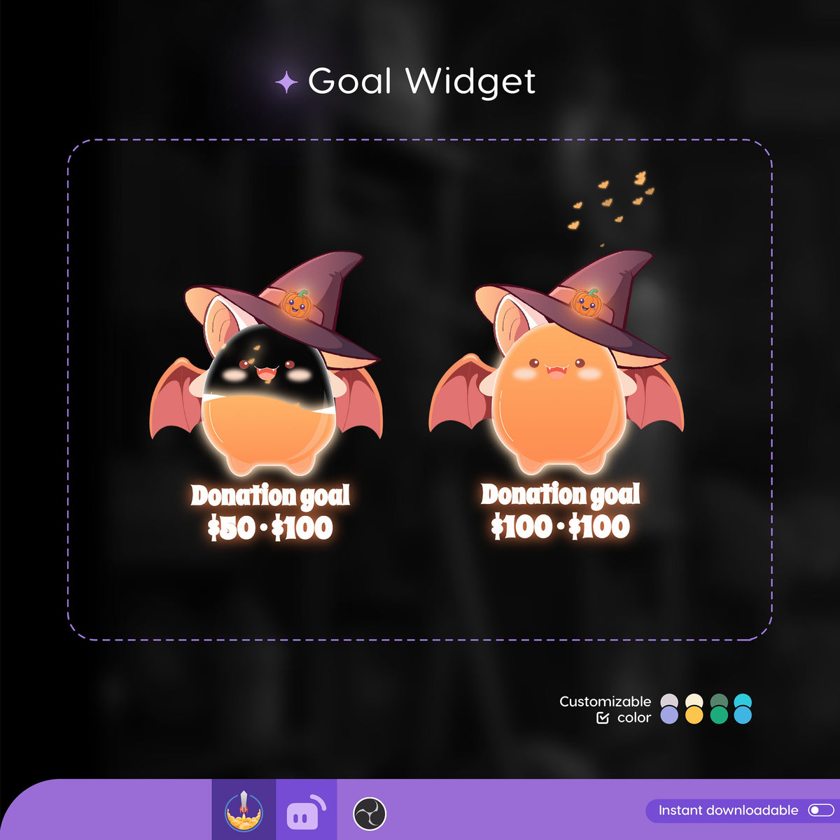 Halloween Bat Goal Widget, Customizable Stream Overlay (Digital Download)