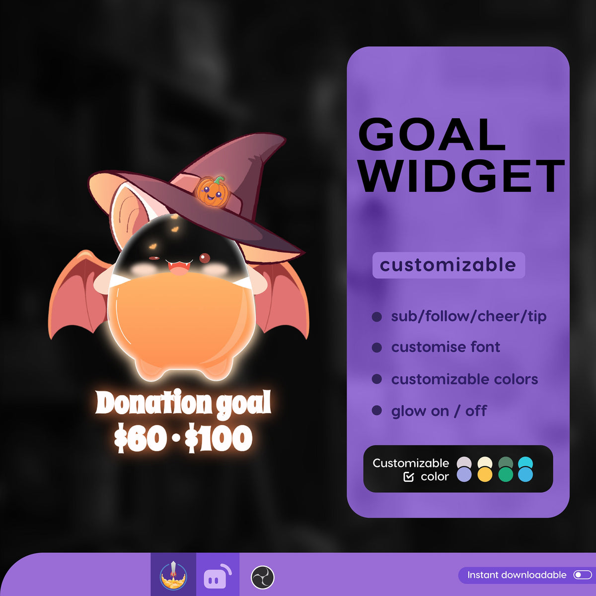 Halloween Bat Goal Widget, Customizable Stream Overlay (Digital Download)