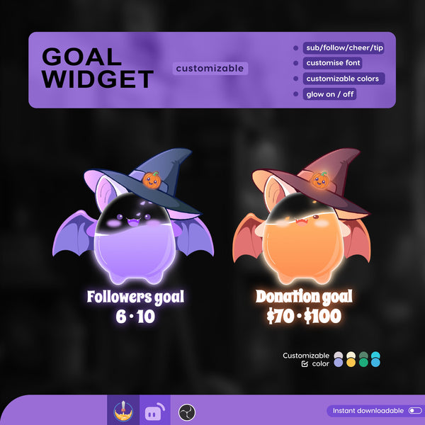 Halloween Bat Goal Widget, Customizable Stream Overlay (Digital Download)