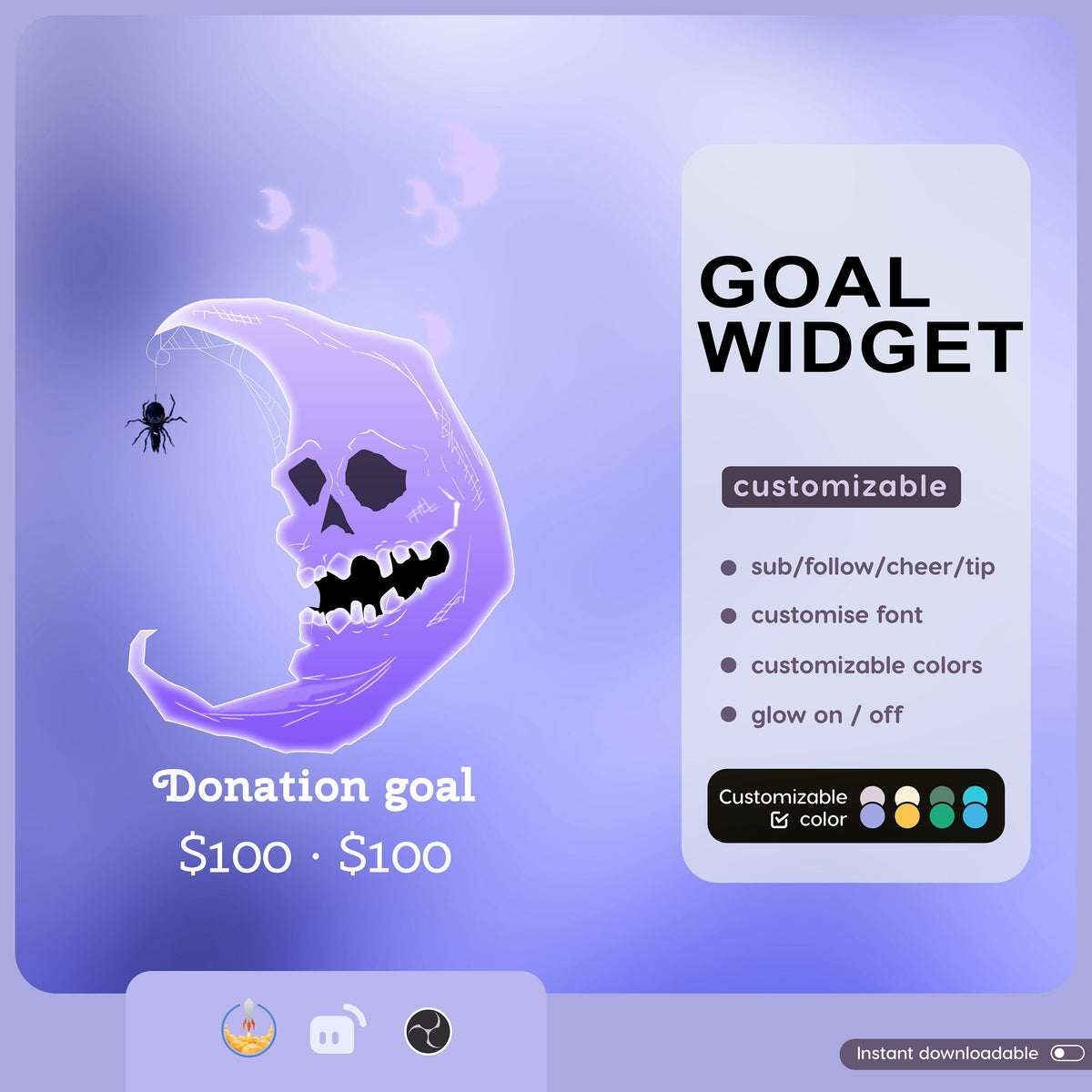 Spooky Skull Moon Ghost Goal Widget for Twitch, Streamlabs, TikTok (Digital Download)