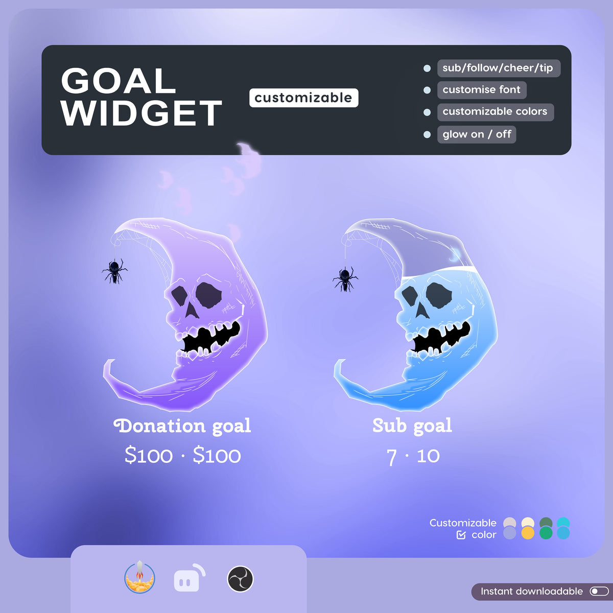 Spooky Skull Moon Ghost Goal Widget for Twitch, Streamlabs, TikTok (Digital Download)