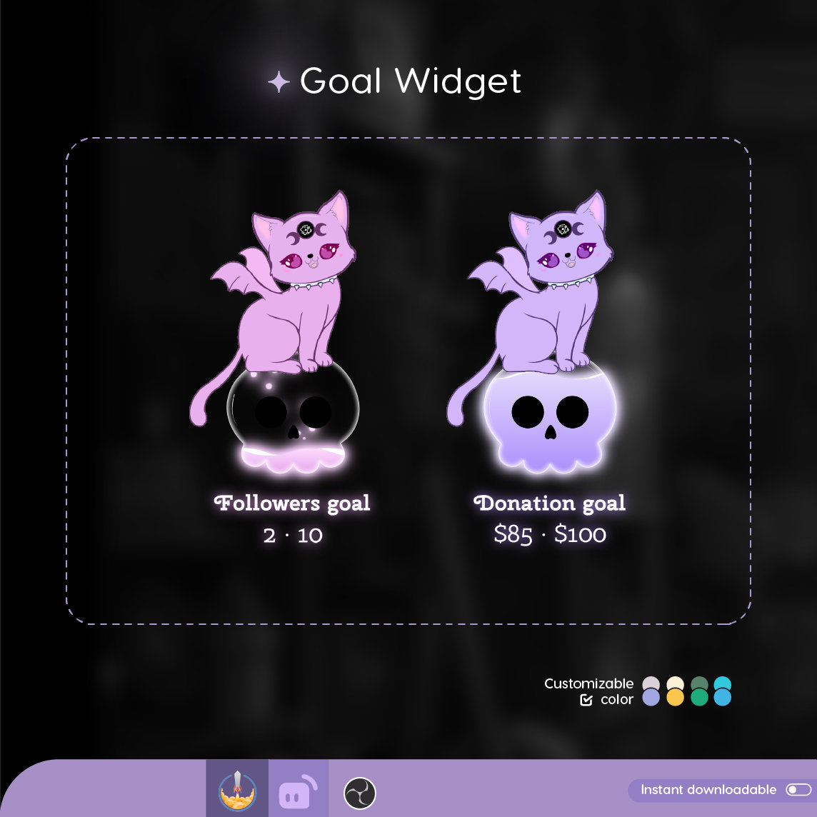 Halloween Goth Cat Skull Goal Widget: Custom Twitch Stream Overlay (Digital Download)