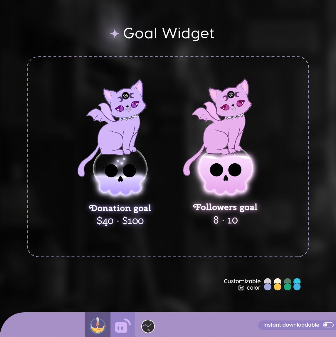 Halloween Goth Cat Skull Goal Widget: Custom Twitch Stream Overlay (Digital Download)