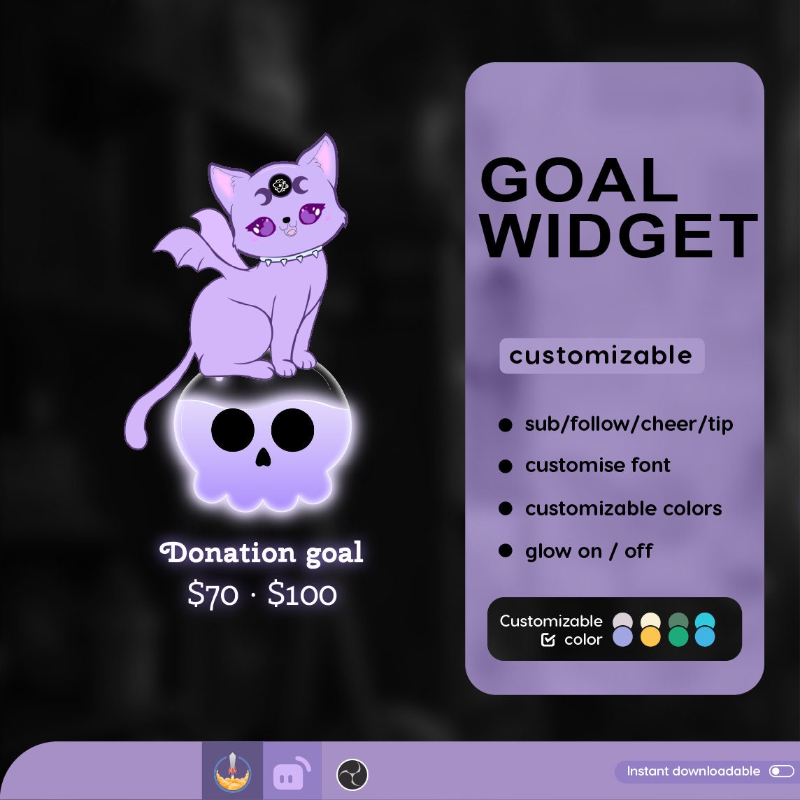 Halloween Goth Cat Skull Goal Widget: Custom Twitch Stream Overlay (Digital Download)