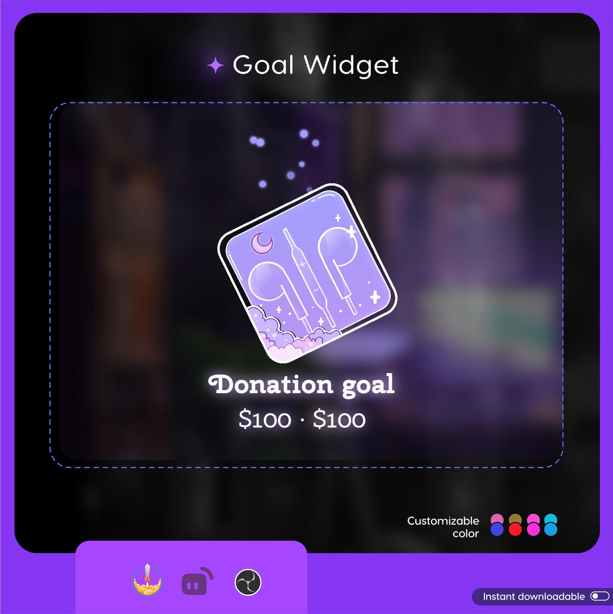 Customizable Stream Goal Widget, Animated Twitch Overlay (Digital Download)