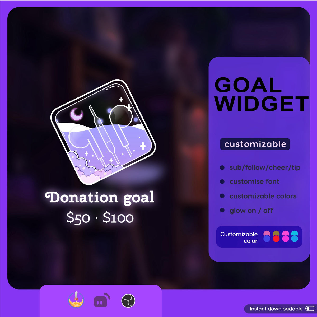 Customizable Stream Goal Widget, Animated Twitch Overlay (Digital Download)