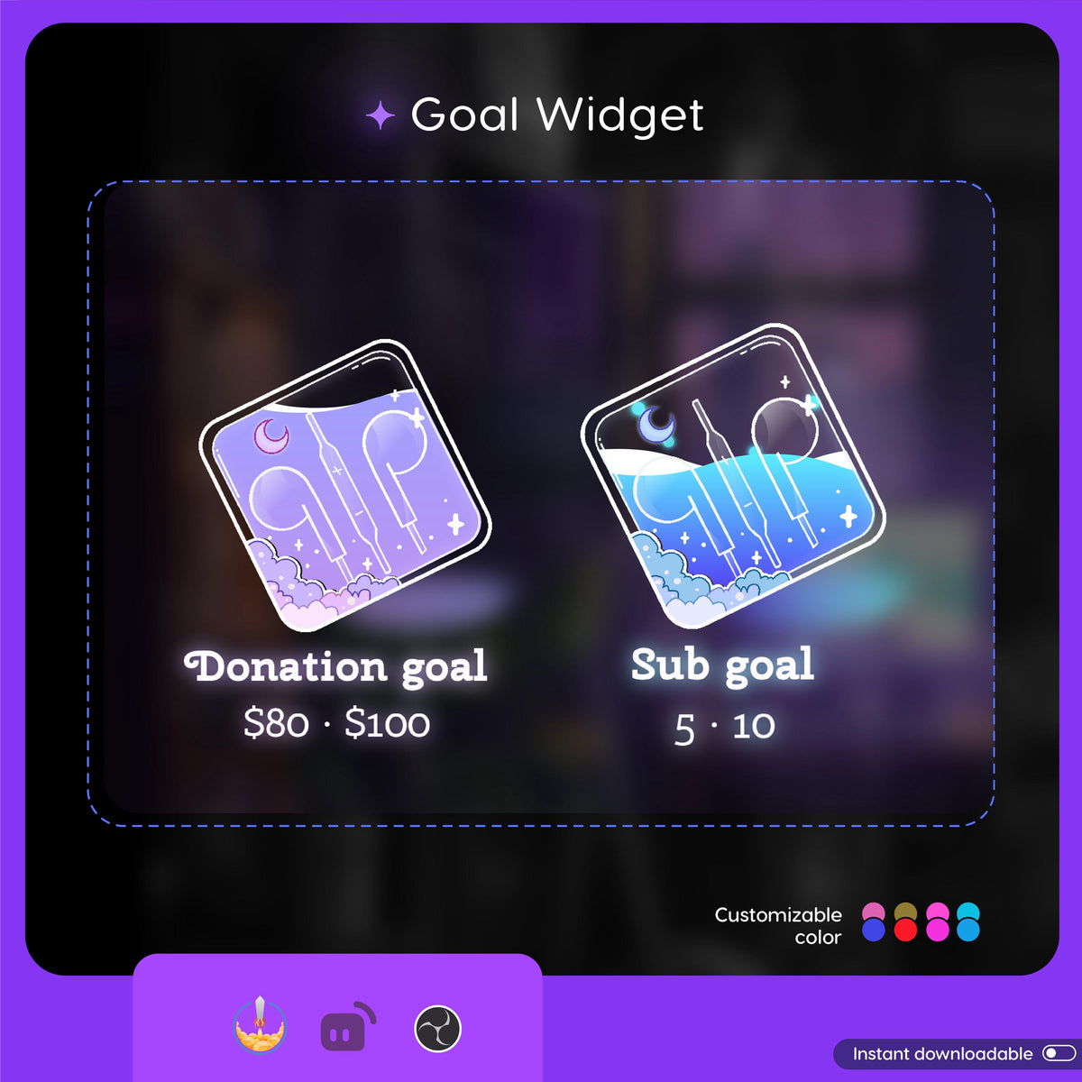 Customizable Stream Goal Widget, Animated Twitch Overlay (Digital Download)
