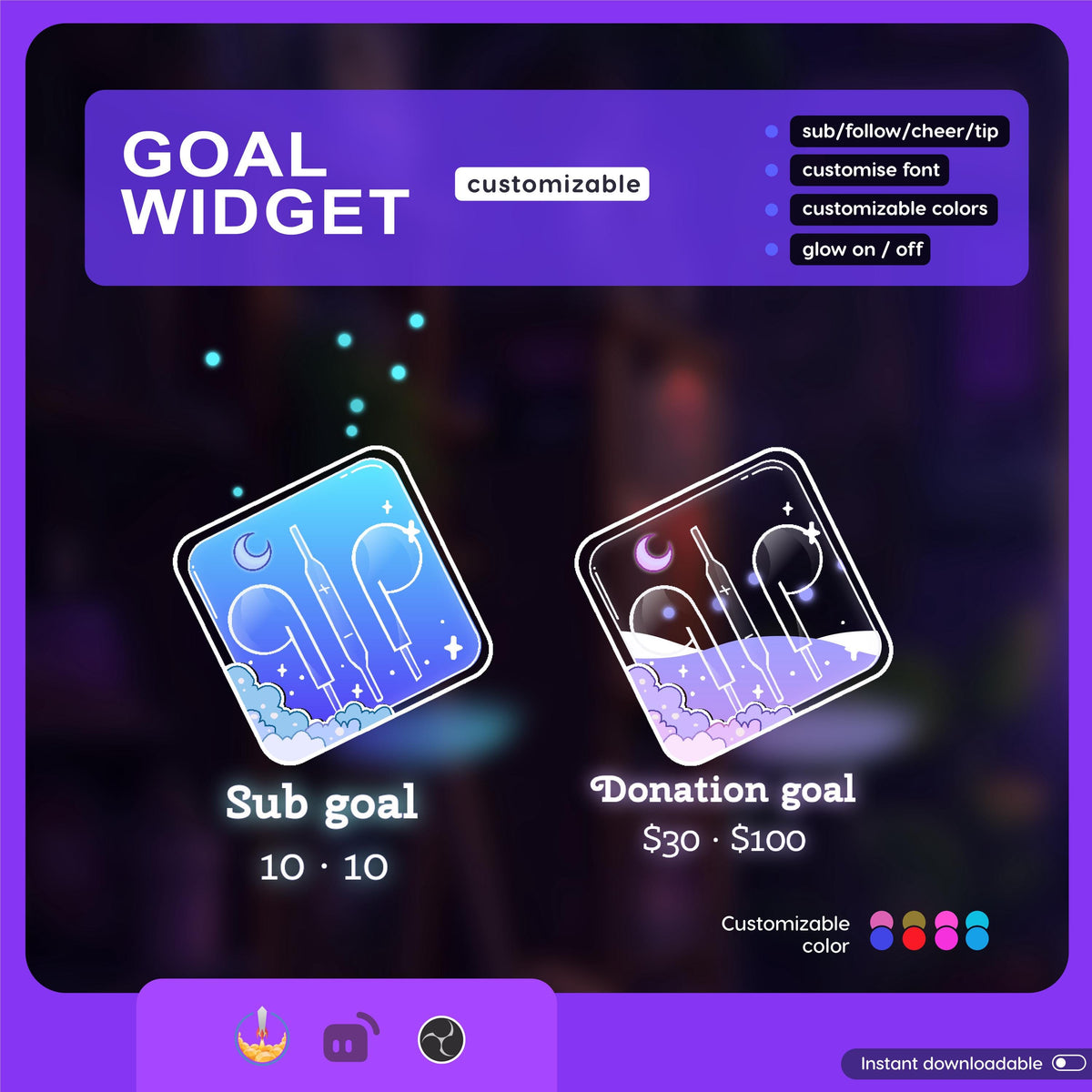 Customizable Stream Goal Widget, Animated Twitch Overlay (Digital Download)